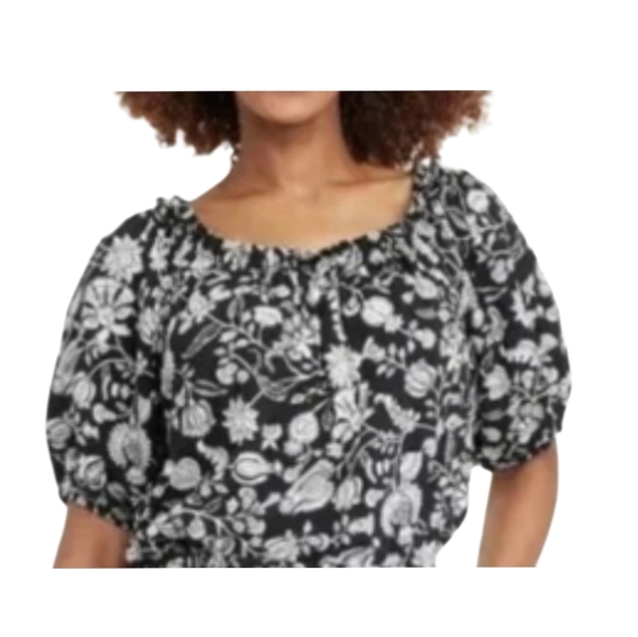 Knox Rose Tops - Knox Rose Ebony & White Floral Off the Shoulder/ Bow Blouse Sz 4X NWT